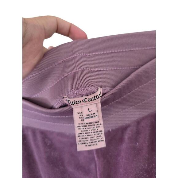 Juicy Couture Glitter Velour Track Pants Ruched Women Size Large Pink - Picture 5 of 5